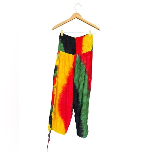 Handmade Tie Dye Multicolor Rayon Rasta Boho Pants Stretchy One Size Hippie Yoga - Picture 4 of 6